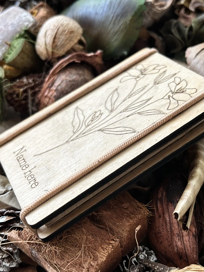 Front of flower press showing position for name