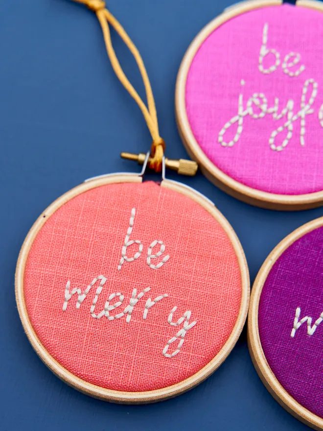 Personalised colourful embroidered Christmas tree decoration