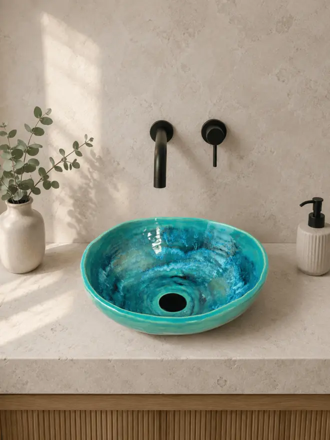 CERAMIC SCULPTURAL BATHROOM BASIN, BATHROOM SINK, JENNY HOPPS POTTERY