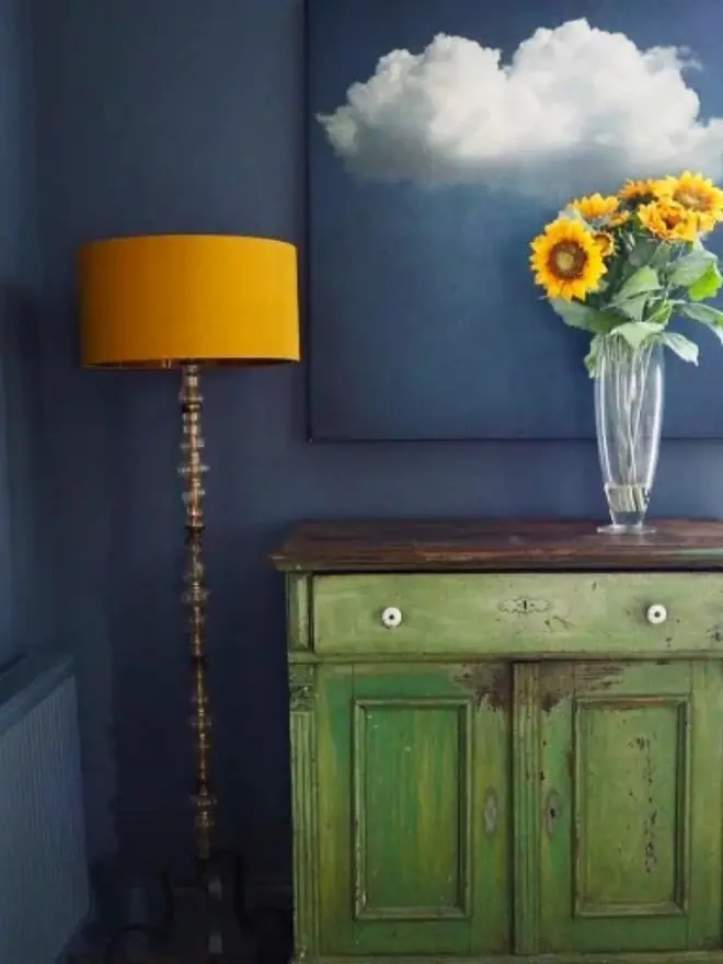 Mustard Yellow Silk Handmade Lampshade With Copper or Gold Foil Lining,  Photo Credit @Erica Davies