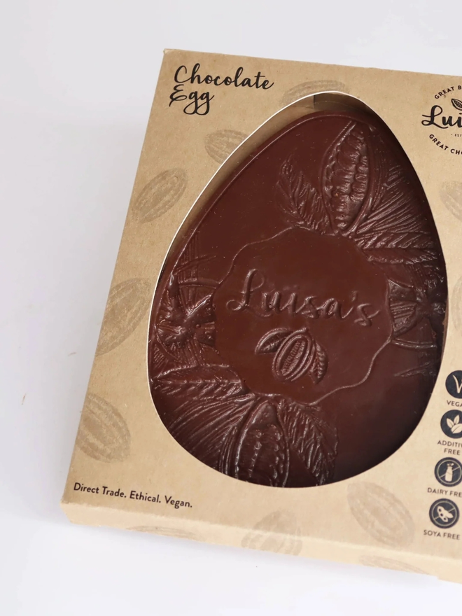 Dark 75% Solomon Islands Vegan Chocolate Easter Egg in packaging