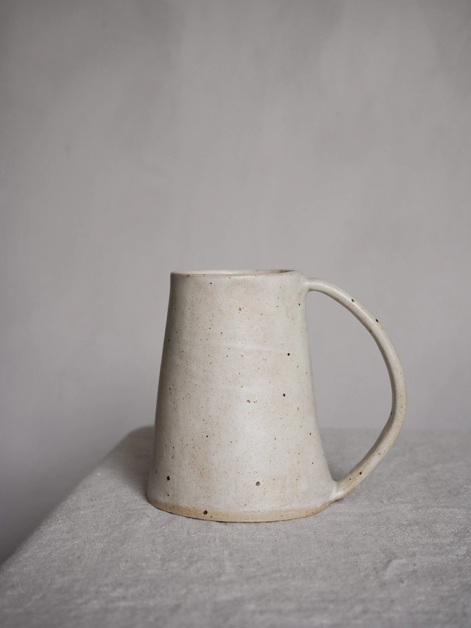 Ceramic Mug Tall Beige with off-white Pebble Glaze Stoneware