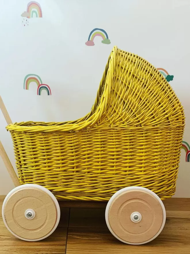 Yellow Wicker Pram