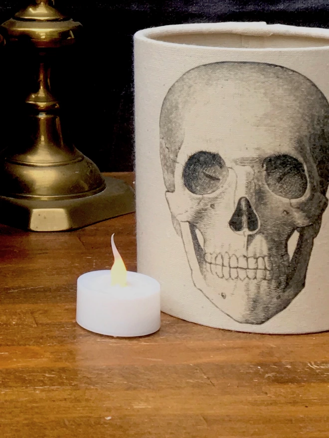 Halloween skull lantern with candle