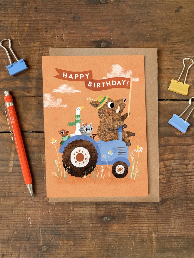 birthday set multipack pack greeting cards birthday card children's kids animal penguin moose elephant pig bear
