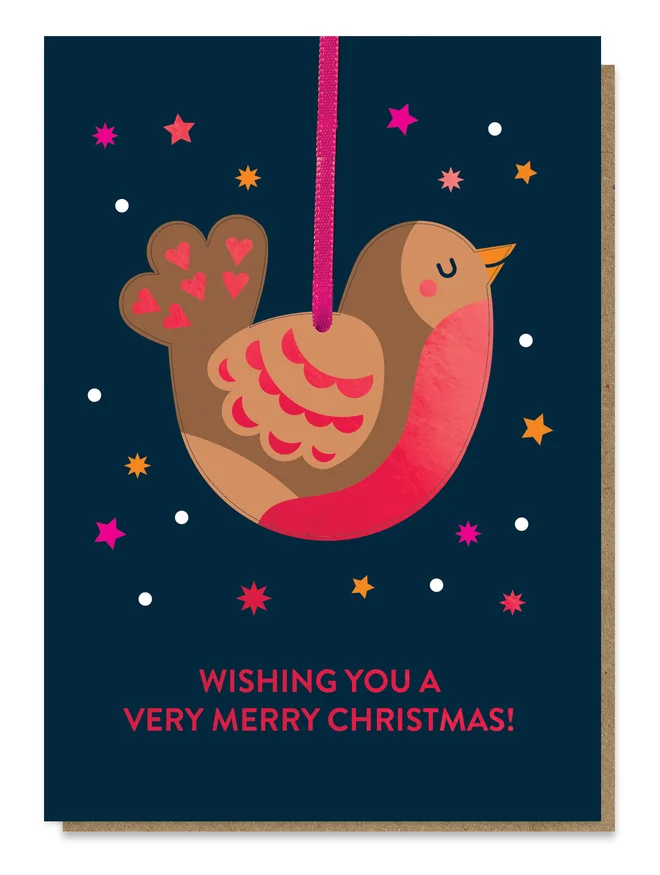 robin bauble christmas card