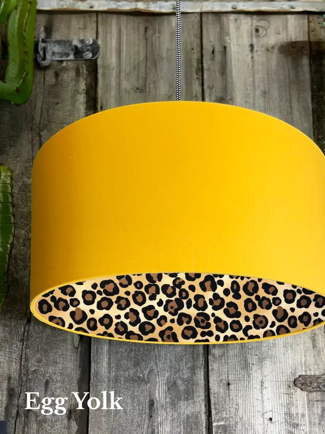 Egg Yolk lampshade with leopard lining
