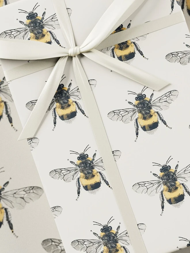 Bee Block Print Wrapping Paper
