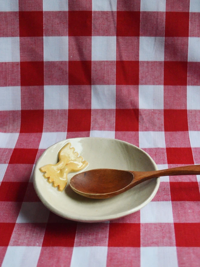 Alice Makes Pottery handmade farfalle pasta trinket dish jewellery spoon rest