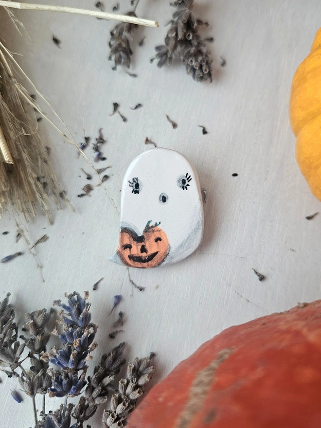 Ghost ceramic brooch