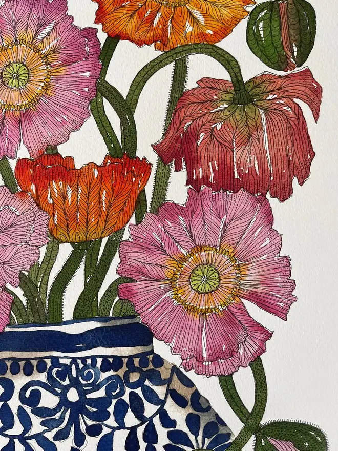'Poppies Blooming With Curiosity' A3 Giclee Art Print