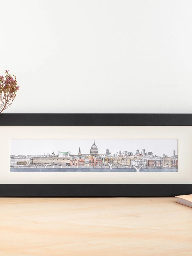 St Paul's Cathedral from the Southbank hand crafted print in a black frame