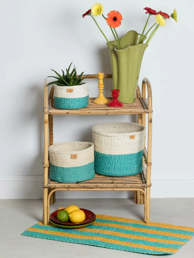 lifestyle aqua colour block sisal baskets