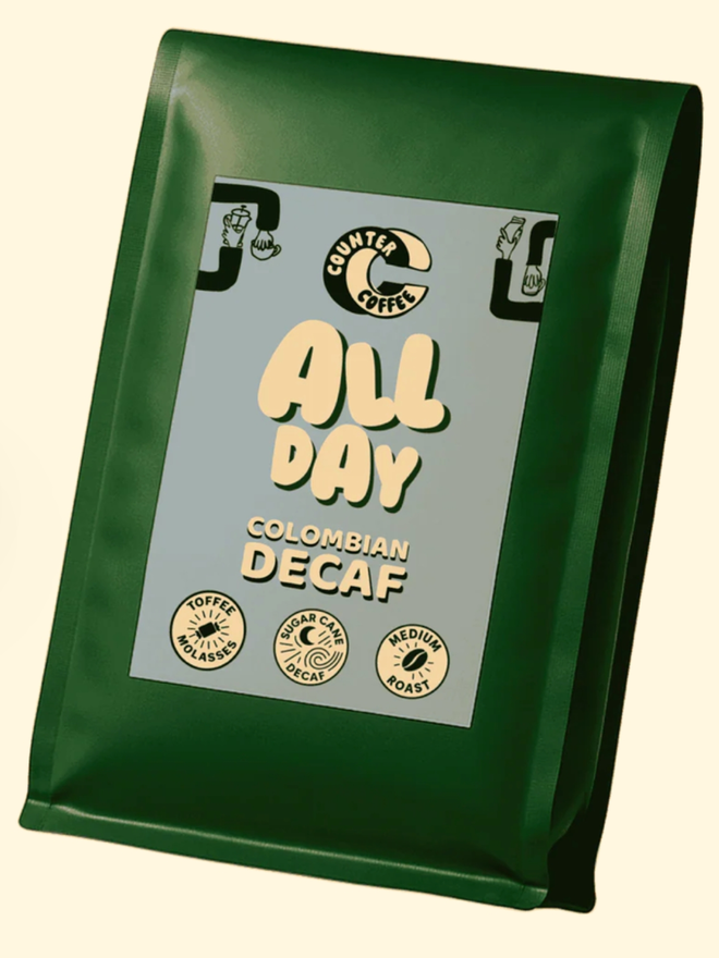 All Day Decaf. A bag of coffee from Counter Coffee.