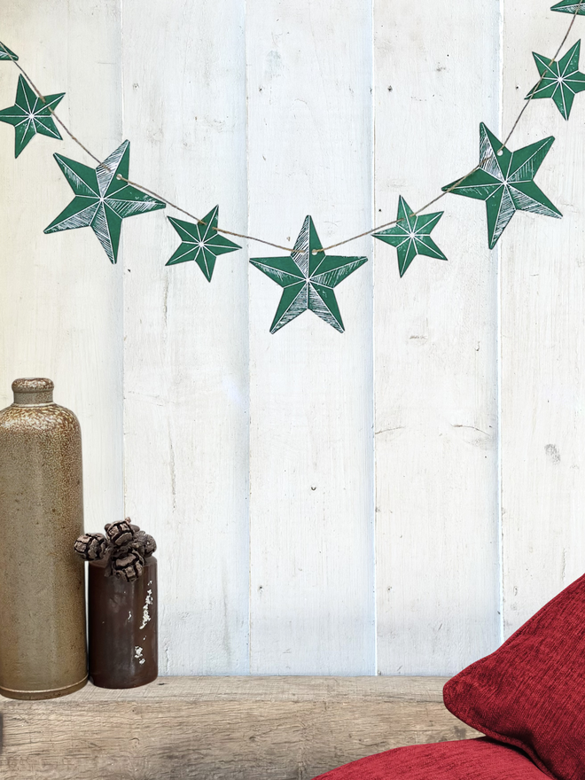 Traditional Nordic Stars Linocut Garland 