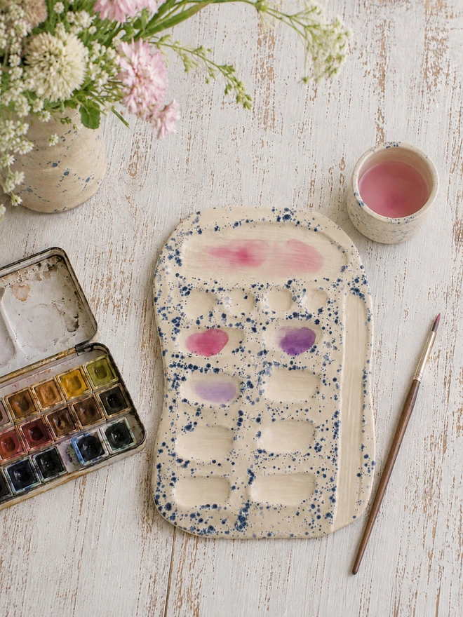ceramic paint palette, jenny hopps pottery, artists palette