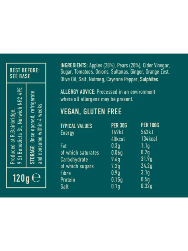 Orchard Chutney (Set Of 1, 2 Or 3), the nutritional information of the chutney. 