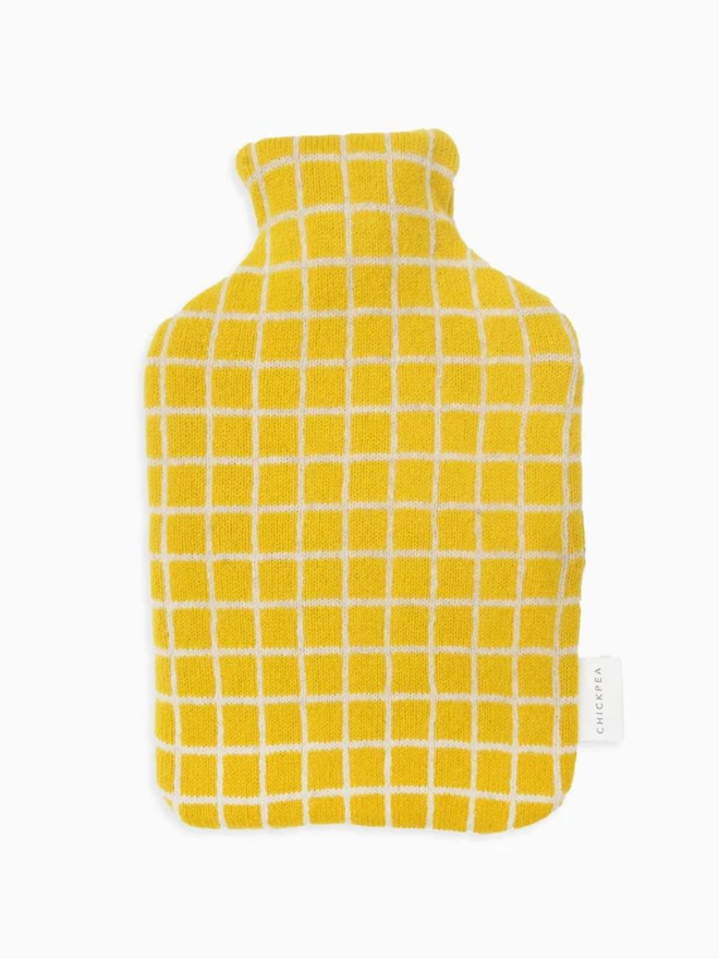 grid yellow lambswool hot water bottle