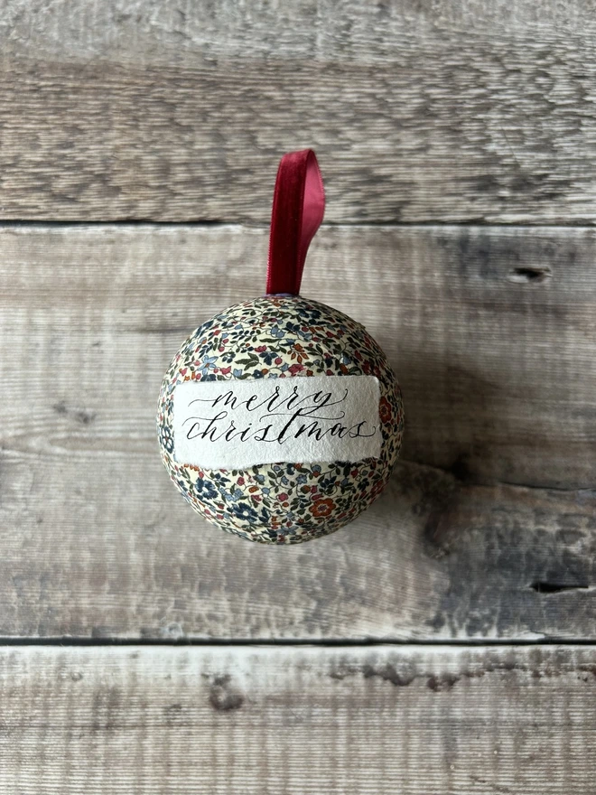 Liberty fabric green ditsy floral personalised bauble