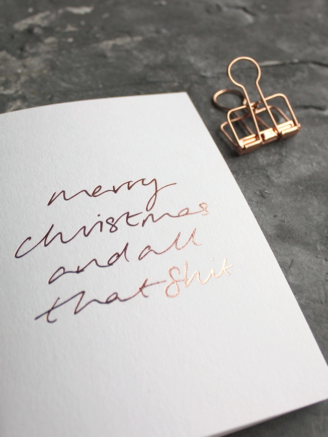 merry christmas white card metallic script