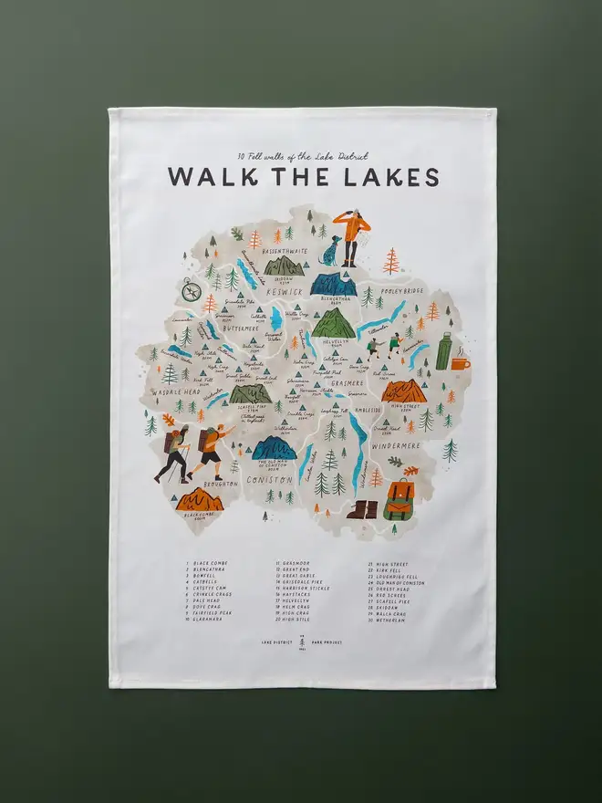 lake district walking map tea towel