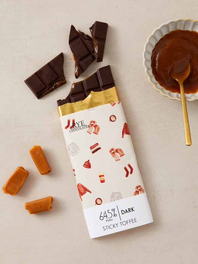 Sticky Toffee Dark Chocolate Bar - 64.5% Peruvian