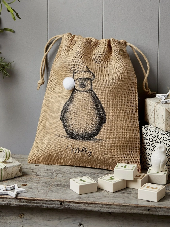 Personalised Christmas Sack, Small, Penguin