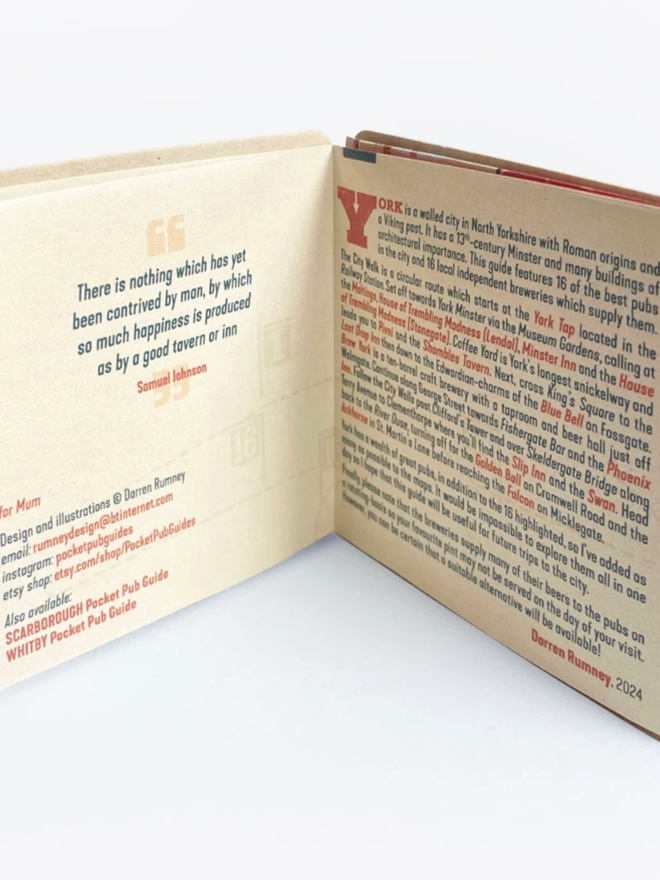 York Pocket Pub Guide. An opened pub guide.