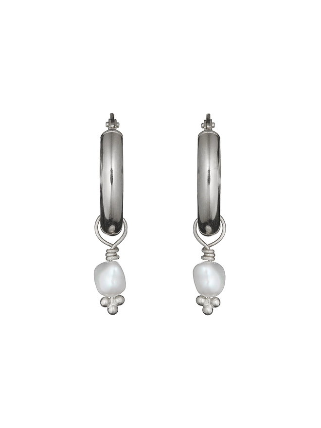 freshwater pearl tube hoops silver