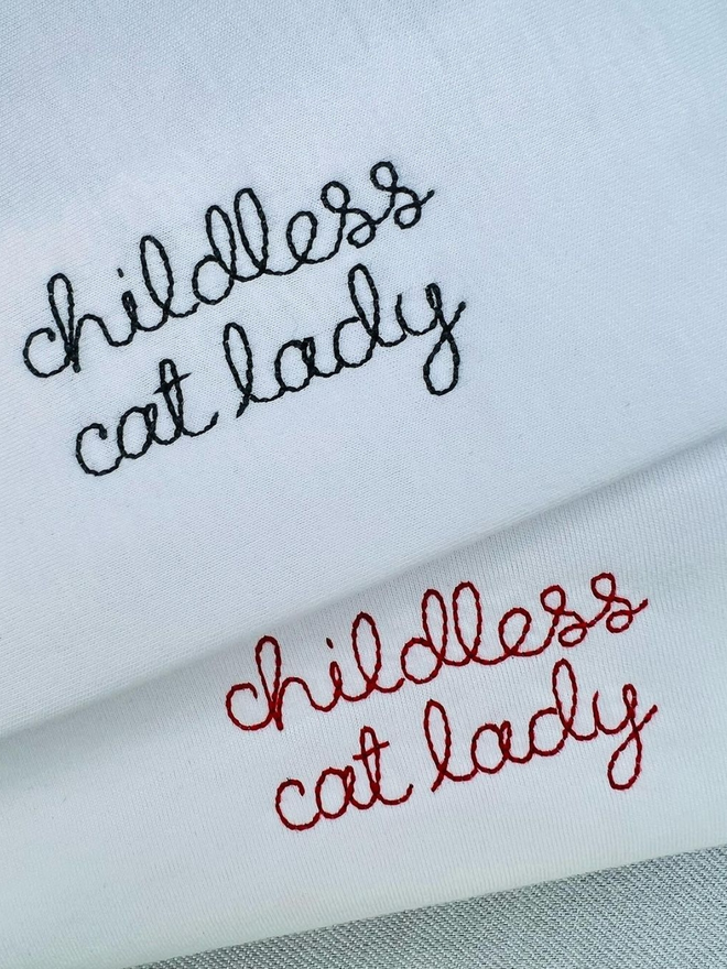 Childless cat lady embroidered t-shirt