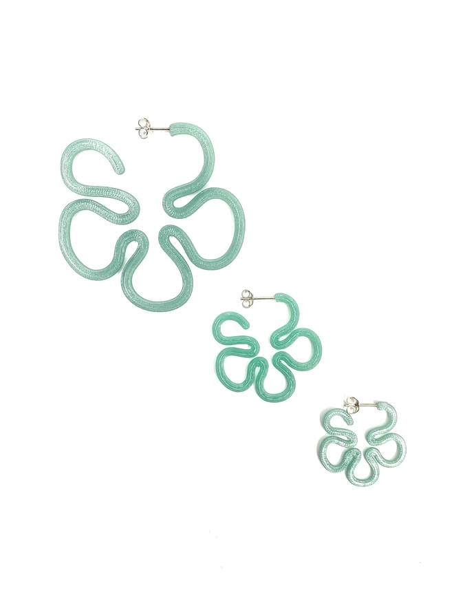 Three different sites of marine filament flower hoop earrings 
