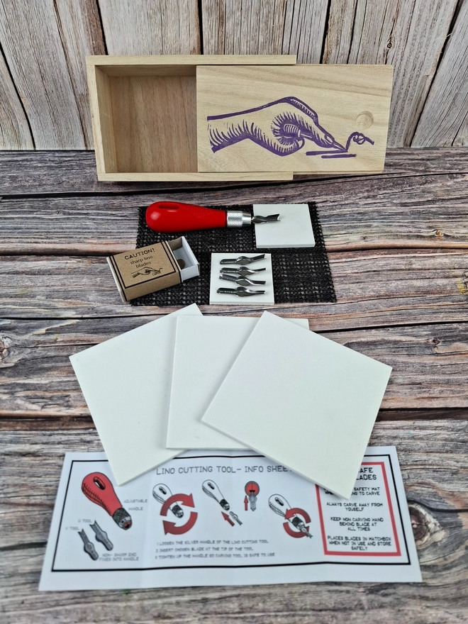 Lino carving and printing on fabric kit using versacraft ink stamp pads