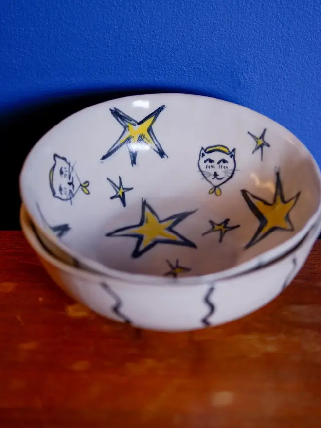 ceramic cat stars bowl