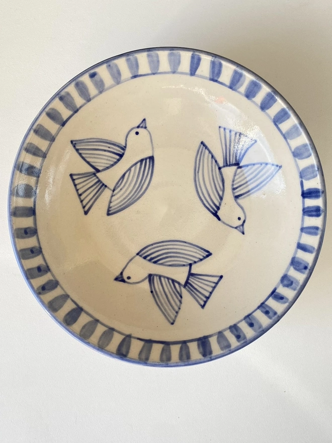Handmade Stoneware Bird Bowl