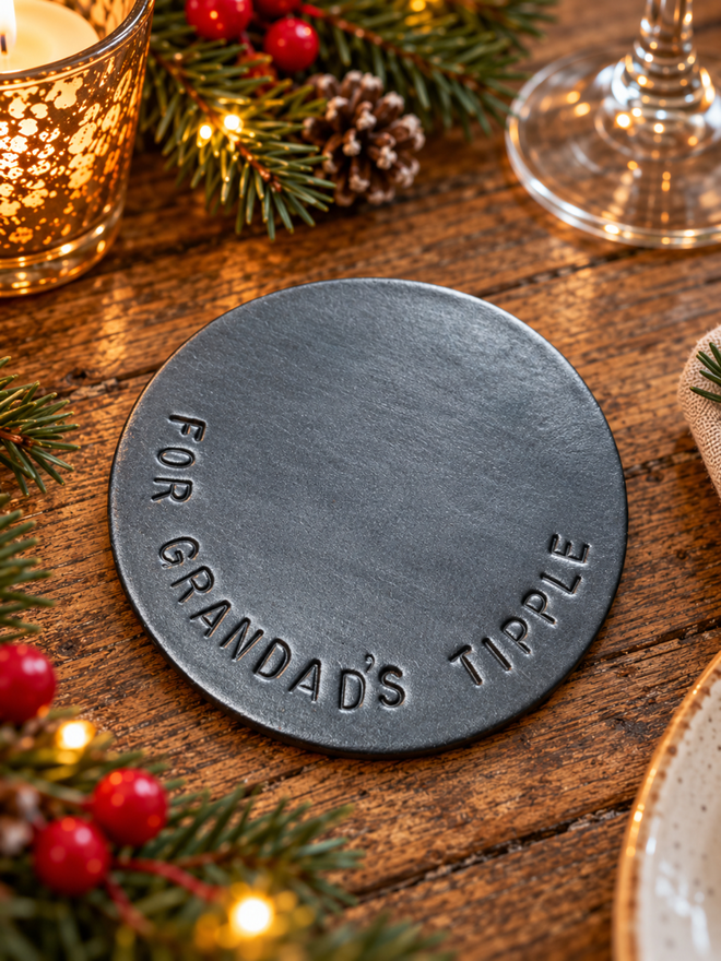 pewter leather painted coaster