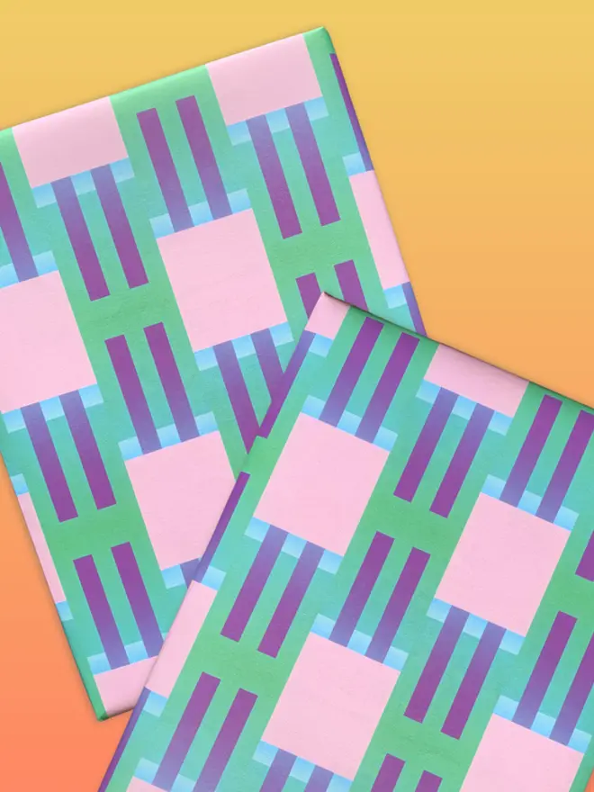 Geometric Column Pattern Wrapping Paper, against a yellow background. 