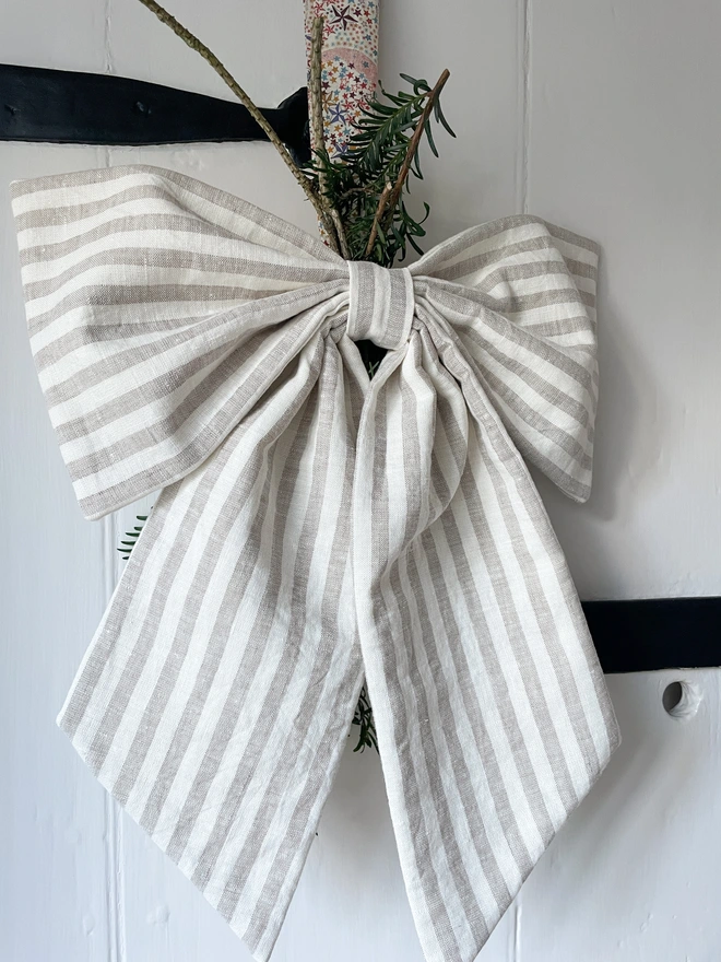 Natural Ivory Stripe Linen Oversized Bow Decoration