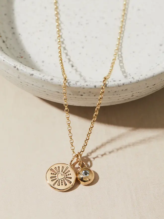 9ct Gold Darling Heart Pebble Necklace with a birthstone charm