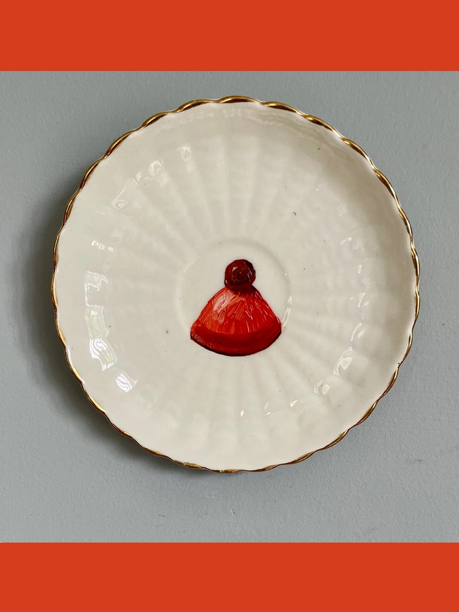 chocolate oil painting on vintage saucer