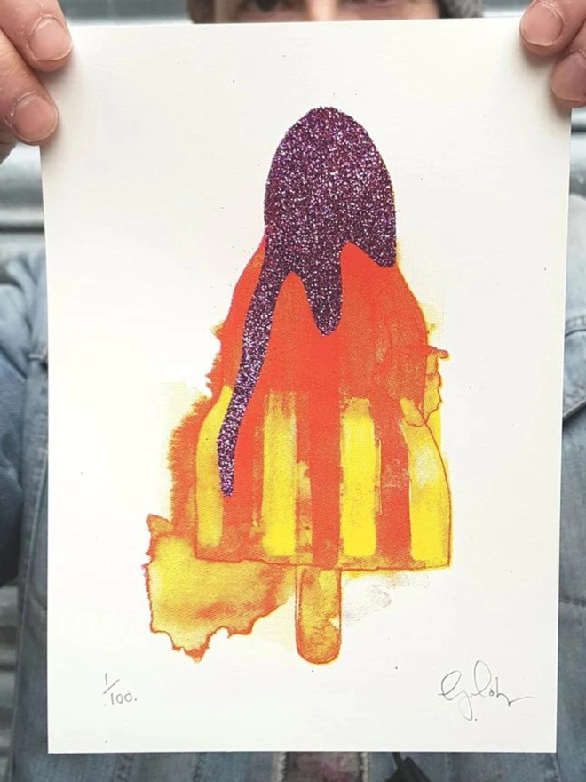 Mini Rocket Glittered Screen Print