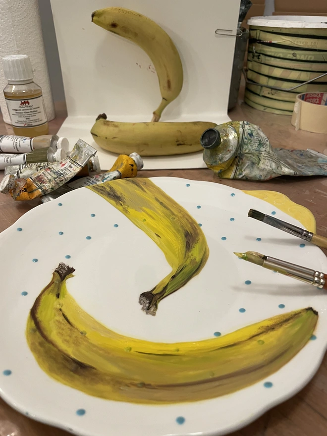 painting bananas in the studio