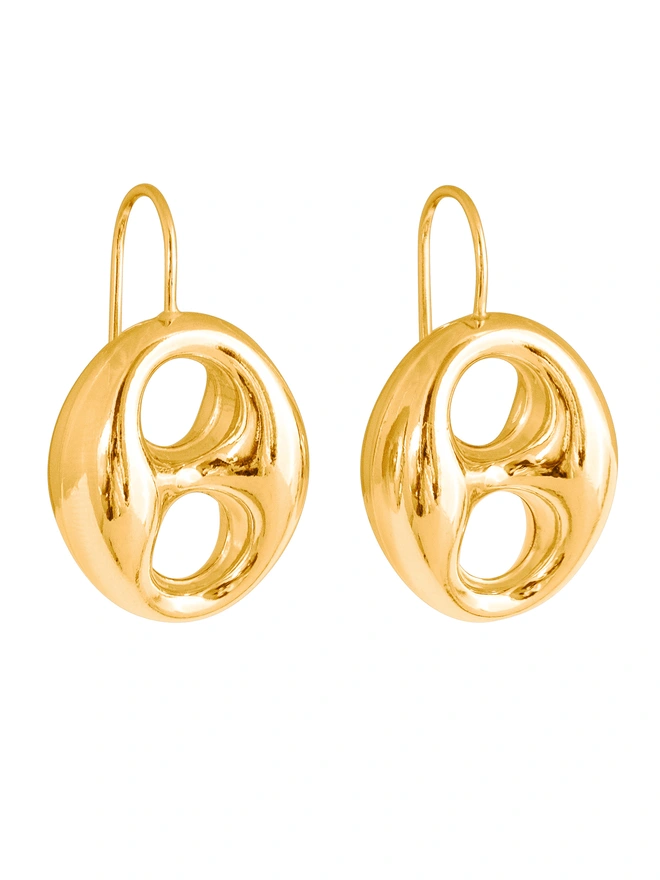 Loel Gold Anchor Mariner Drop Earrings on white