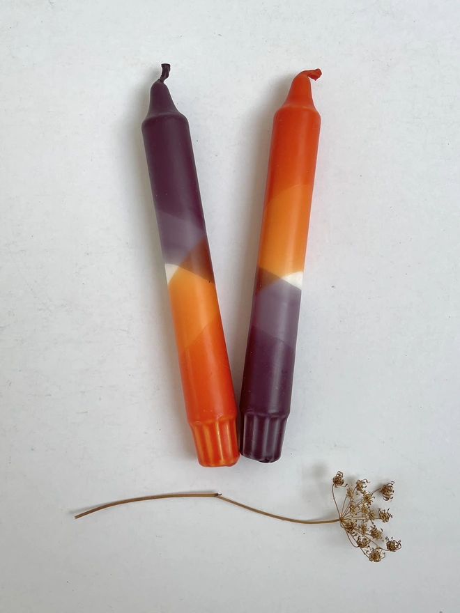 Rust Red & Aubergine Dip Dyed Dinner Candles (Set Of 2)