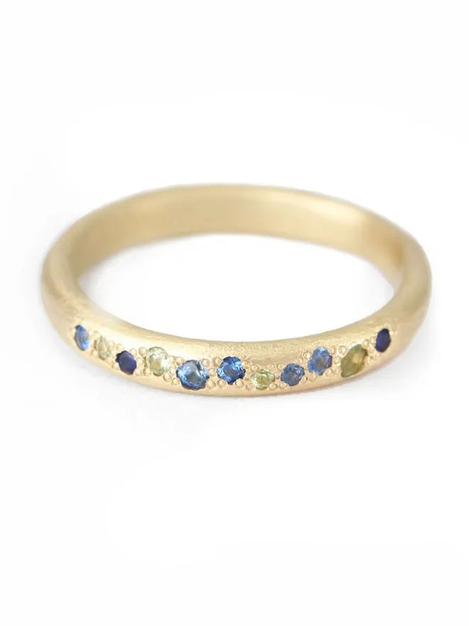 Seafoam Blue & Green Sapphire Scatter Band Ring