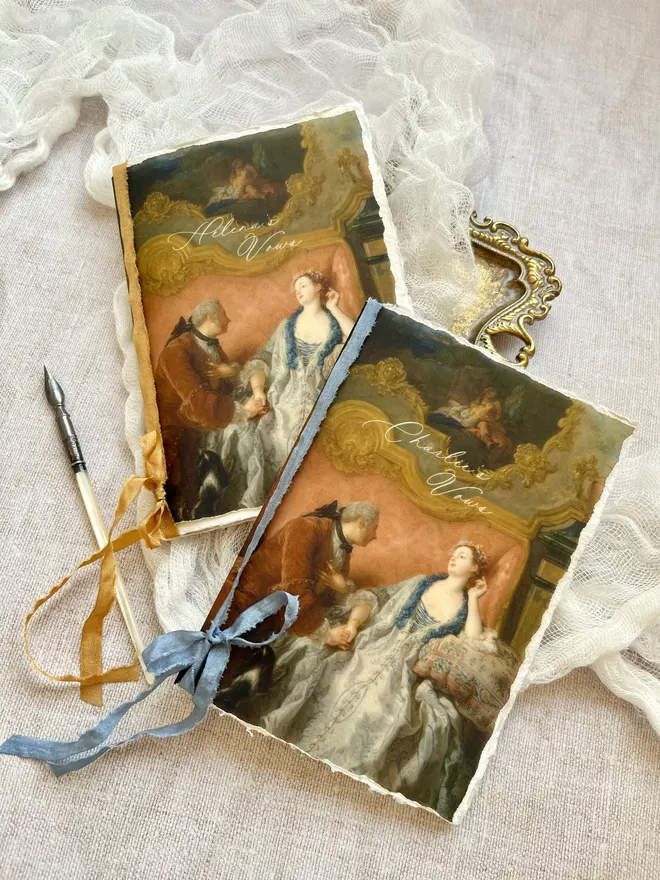 Rococo style handmade paper vow booklets 