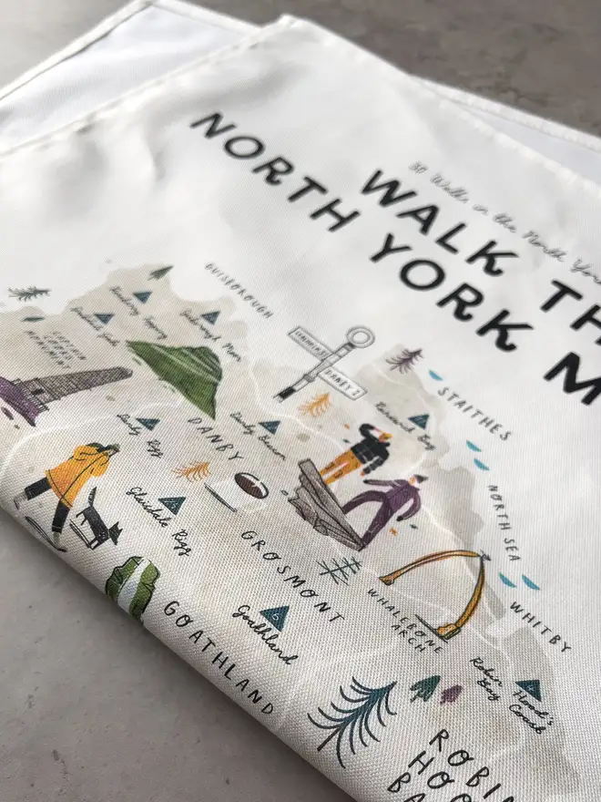 north york moors walking map tea towel