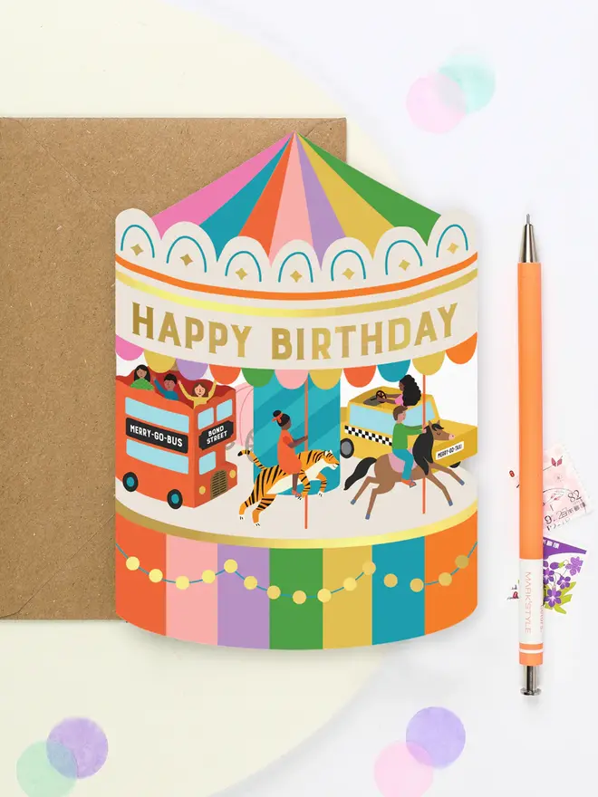 'Happy Birthday' Fairground Carousel Shaped Card