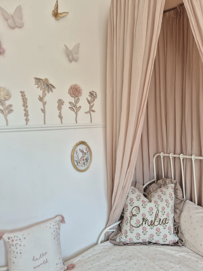 @Home.by.the.stones girls bedroom floral hand embroidered pillow 