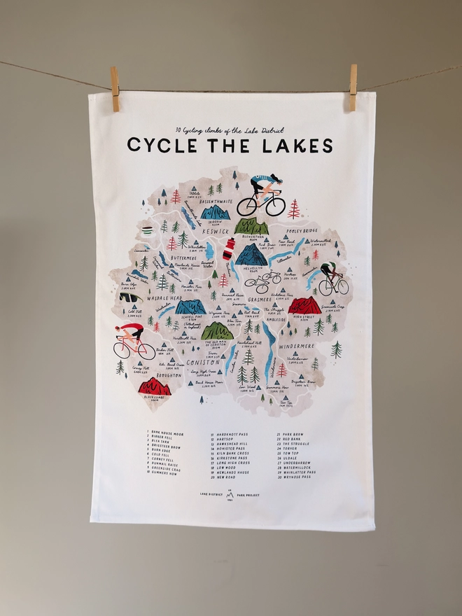 Cycle the Lakes Map Tea Towel