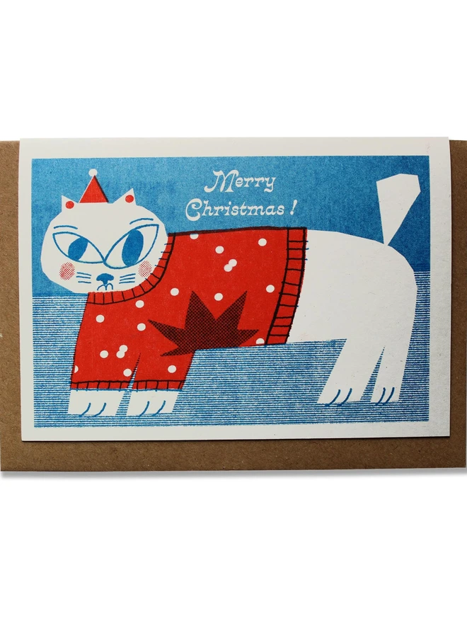 'Christmas Cat' A6 Riso Christmas Card